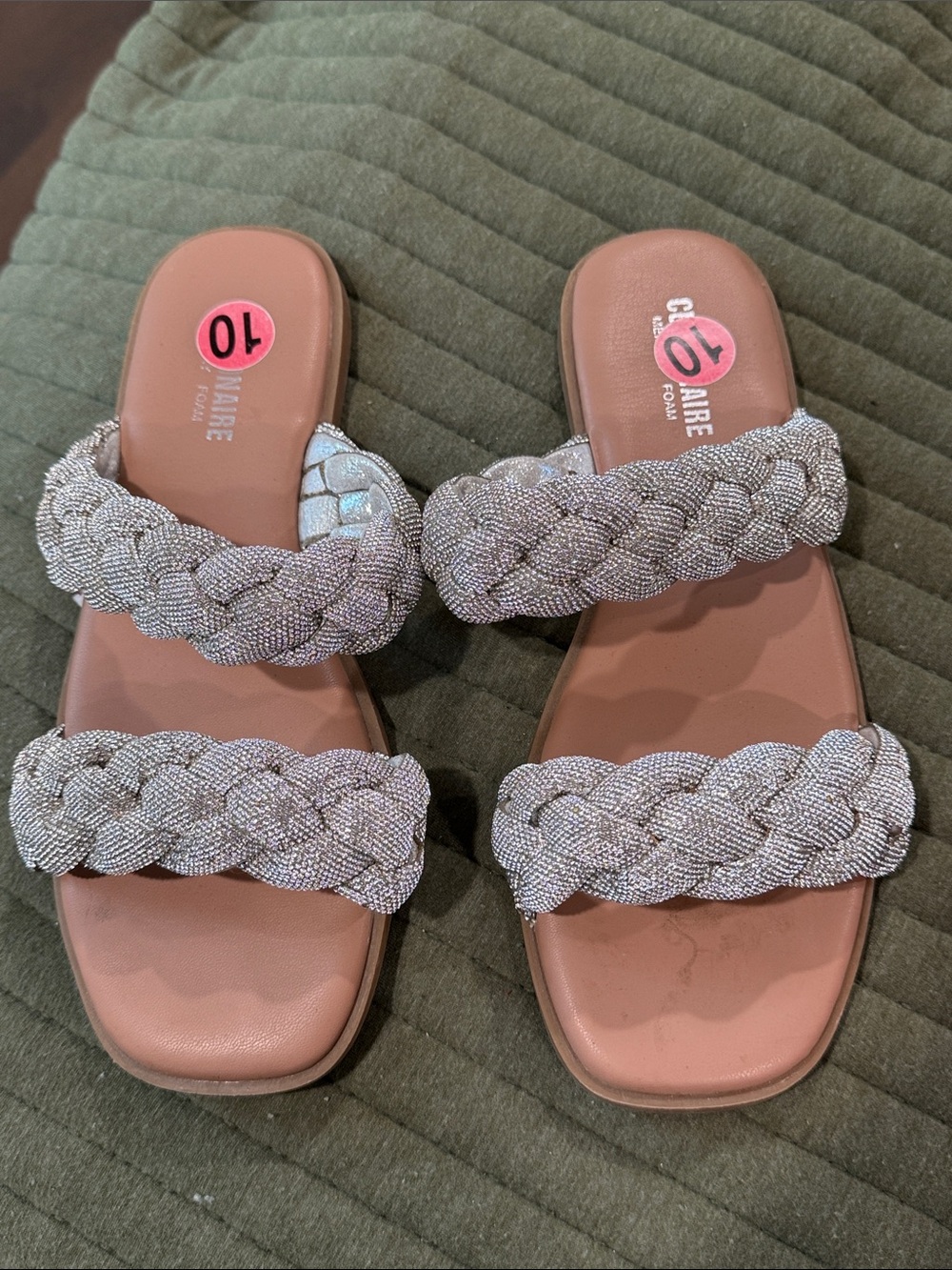 Silver Braided Double-Strap Slide Sandals - Women's